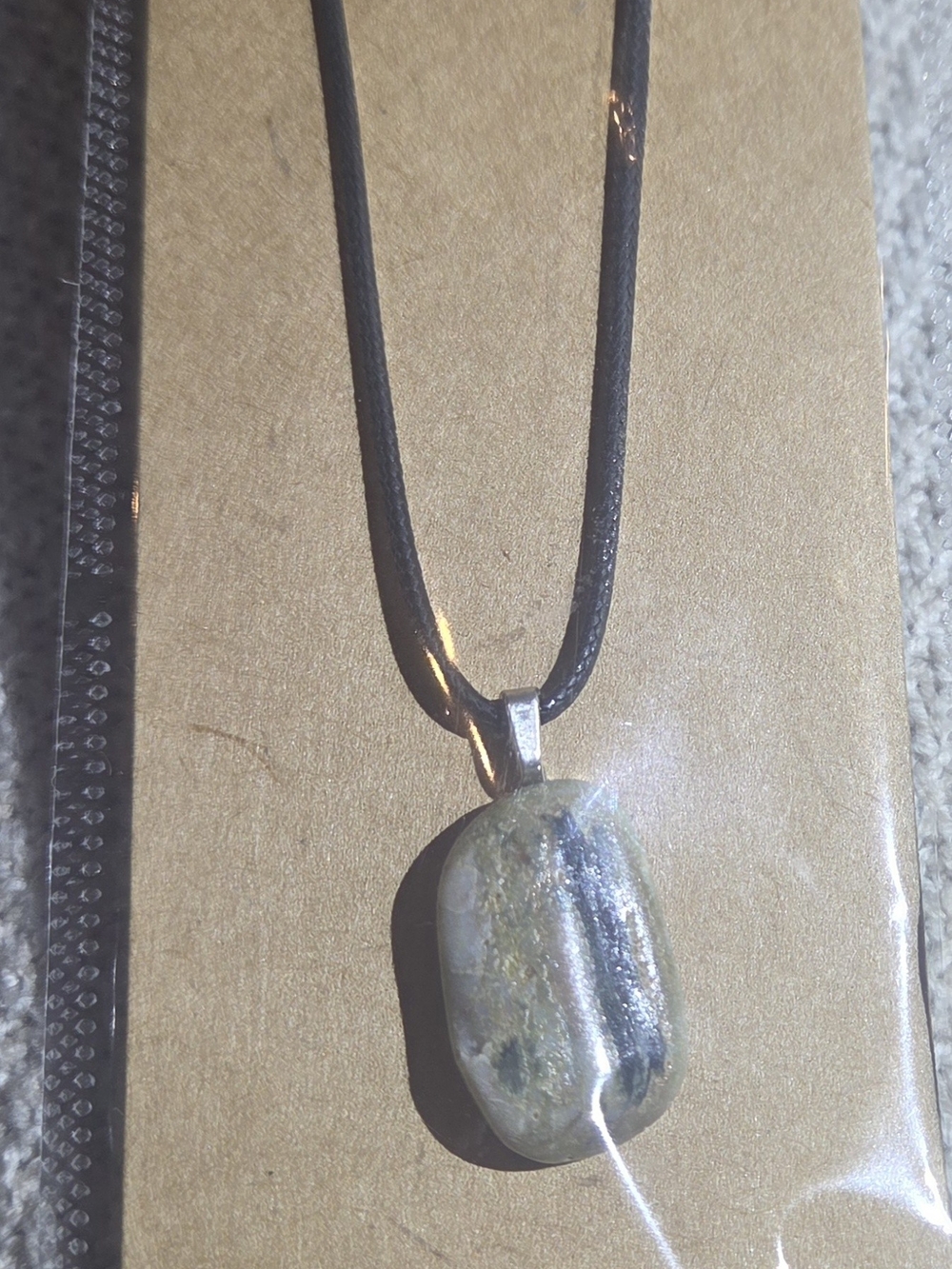 Black Cord Necklace with Jasper Stone Pendant